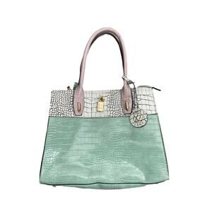 only lany blue white double handle croc locket purse With Pouch